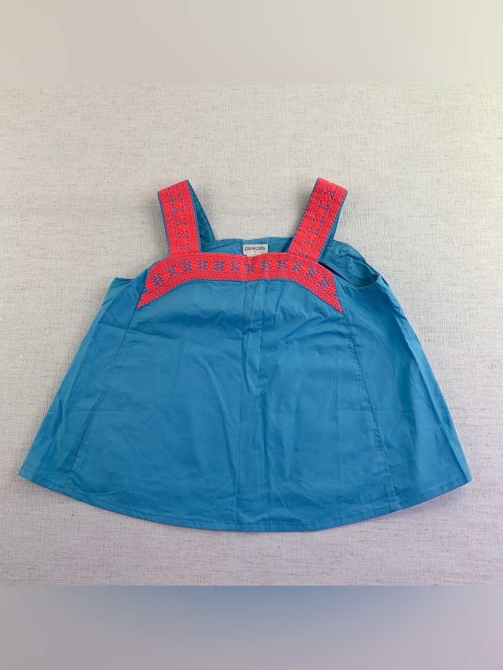 Crewcuts girl's embroidered Tank Top size 6-7 cotton summer blue‎ orange